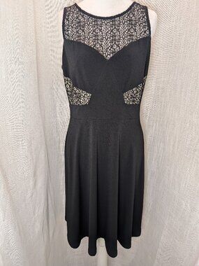 NWT Donna Ricco Black Midi Dress with Lace Size 6